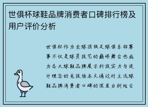 世俱杯球鞋品牌消费者口碑排行榜及用户评价分析